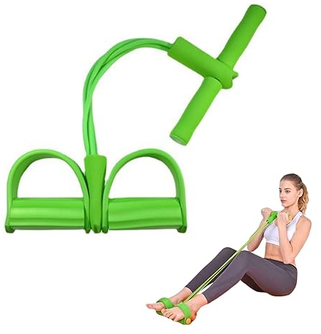 Multifunktionales Gummiband Widerstandsband mit 4-elastischen Latexschläuchen und -pedalen, zum Training von Bauch Gesäß Beinen und Armen zu Hause (Grün)