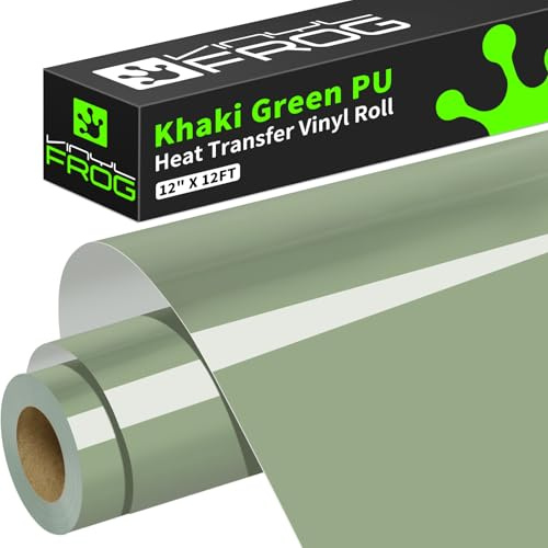 VINYL FROG Sage Green Heat Transfer Vinyl Roll 12 x12ft Matte HTV Vinyl | Khaki Green Iron on Vinyl for T-Shirts, Heat Press Vinyl for DIY Craft Designs Easy to Cut & Peel Off & Transfer