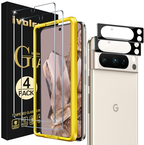 ivoler 2 Pièces Film Protection écran en Verre Trempé pour Google Pixel 8 Pro (Pas pour Google Pixel 8) avec 2 Pièces Caméra Arrière Protecteur, Outil d'Installation Facile, Anti-Rayures, sans Bulles