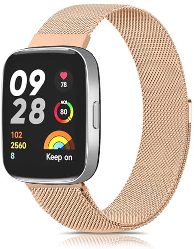 Vancle Correa para Xiaomi Redmi Watch 3 Active para Mujer Hombre, Correas de Metal, Pulseras de Repuesto Ajustable de Acero Inoxidable con Imán para Redmi Watch 3 Active, Oro Rosa