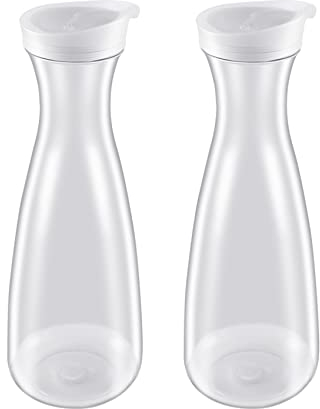 Povxlum 2Pcs 1.6L Plastic Water Carafes with White Flip Tab Lids- Food Grade & Recyclable Shatterproof Pitchers - Juice Jar