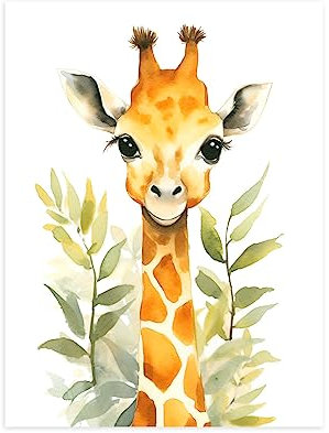 CCWACPP Baby Aquarell Tiere Wandbilder Giraffen Bild Wald Safari Tier Poster Kinderzimmer Tier Leinwanddrucke für Kinderzimmer Dekoration kein Rahmen 50x75 cm
