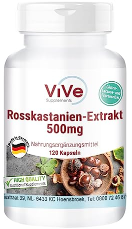 Rosskastanien-Extrakt 500mg - 120 Kapseln - standardisierter Extrakt mit 20% Aescin - hochdosiert und vegan | Qualität aus Deutschland von ViVe Supplements