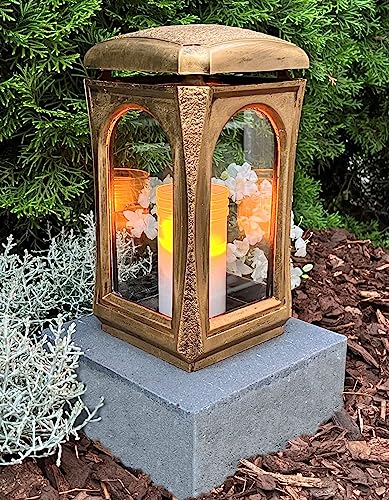 Grablampe mit Sockel Classico Premium Massiv Bronze 28,0cm Kerze Grabkerze Grabschmuck Grablaterne Grabkerze Grablicht Grableuchte Lampe Laterne Licht Kerze Trauer Friedhof Garten