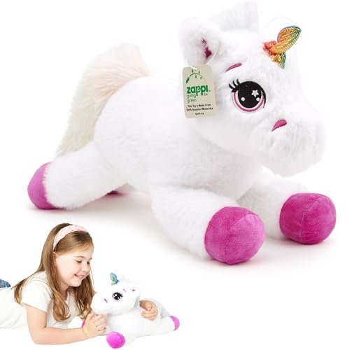 Zappi Co 100% recyceltes Plüschtier, Einhorn (36cm Länge) Weiches, kuscheliges, umweltfreundliches Tiersammlung für Neugeborenes Kind Erstes Kind