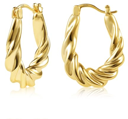Gold Creolen Ohrringe für Damen, Kleine Klobige Creolen Ohrringe Ovale Gedrehte Creolen Ohrringe Sterling Silber Gedrehte Ohrringe Hypoallergen Huggie Klobige Creolen Ohrringe Damen Mädchen