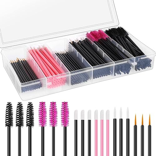 250 Stück Einweg Wimpernpinsel, tragbares Lippenpinsel, Einweg-Wimpernbürste für Mascara, Wimpernverlängerung, Einweg Eyeliner Pinsel mit Organizer Box (Black Set 250)
