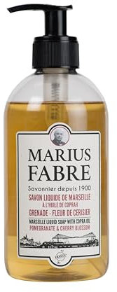 MARIUS FABRE - Savon Liquide de Marseille - A l'Huile de Coprah - Mains & Corps - 98% d'Ingrédients d'Origine Naturelle - Parfum Fleur de Cerisier & Grenade - Flacon Pompe 400ml