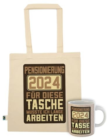 clothinx Pensionierung 2024 Tasche und Tasse mit Spruch ideal für die Verabschiedung Pension und Rente (Pensionierung 2024 Tasche + Tassenbundle)