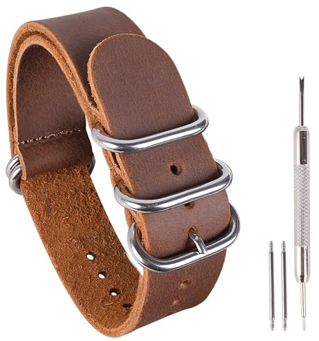 uEmoh Einteiliges Uhrenarmband im Nato-Stil, echtes Uhrenarmband für Herren und Damen, 14 mm, 16 mm, 18 mm, 20 mm, 22 mm, 24 mm, genarbtes Rindsleder