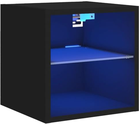 vidaXL Meuble TV Mural avec Lumières LED, Armoire de Télévision Suspendue avec Étagère, Meuble Télé Flottant Salon, Moderne, Noir Bois d'Ingénierie