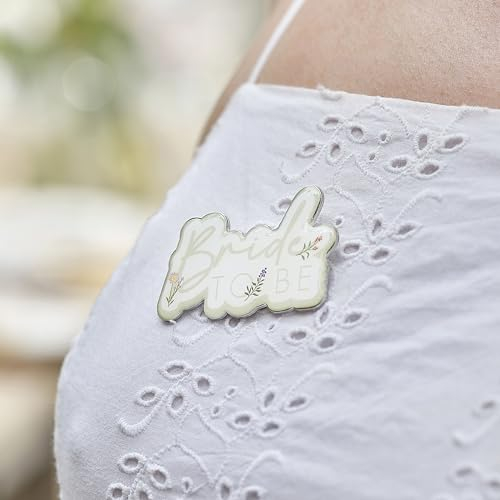 Ginger Ray Bride to Be“-Blumen-Emaille-Silberabzeichen mit weißem und salbeigrünem Aufdruck, 3,3 cm x 5,3 cm, Multicoloured