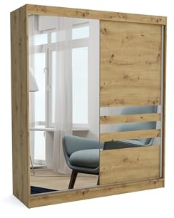 Brent - Kleiderschrank mit Spiegel Henry, 160cm Breit, Schlafzimmerschrank mit 1 Kleiderstange und Einlegeböden für Kleidung, Kleiderschrank Artisan Eiche