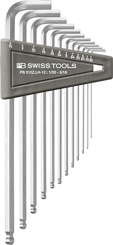 PB SWISS TOOLS Allen Key Set PB 212Z.LH-12 | 100% Swiss Made | 12-piece, Long Hex Key Set with Ballpoint, Inch Sized, for Screwdriving Work in Industry and Handcraft