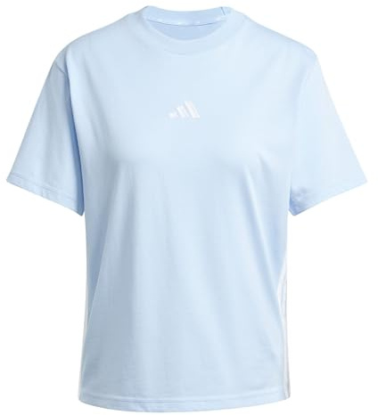 adidas Women's Essentials 3-Stripes Cotton Shirt, Glow Blue/White, XL