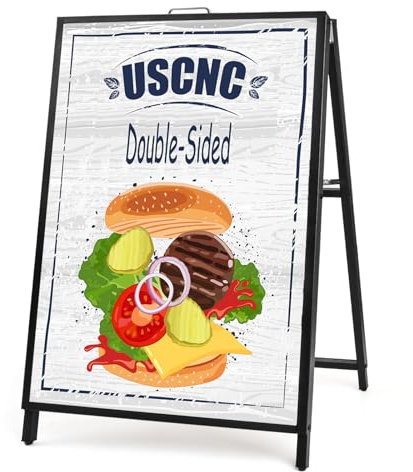USCNC 24 x 36 Inch A Frame Sign Double-Sided Folding Sandwich Board Heavy Duty Slide-in Sidewalk Signboard for Outdoor Street Advertising Poster(Frame only，No white board)