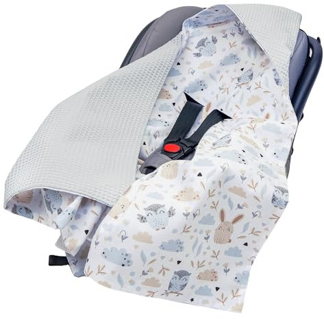 Medi Partners Einschlagdecke Baby Babyschale 100% Baumwolle für Sommer 85x85cm Kinderwagen Kuscheldecke universal Baby Decke Einschlagdecken Babydecke Buggy Autositz (Lichtung mit Grauer Waffel)
