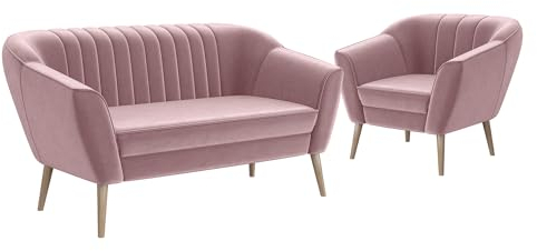 MEBLINI Mini Sofa Set 2-1 für Wohnzimmer - Mini Lounge für DREI Personen - Küchensofa - Sofa Klein - Sitzgarnitur - Polstergarnitur - Sofagarnituren - KAIA - 2+1 - Rosa Samt