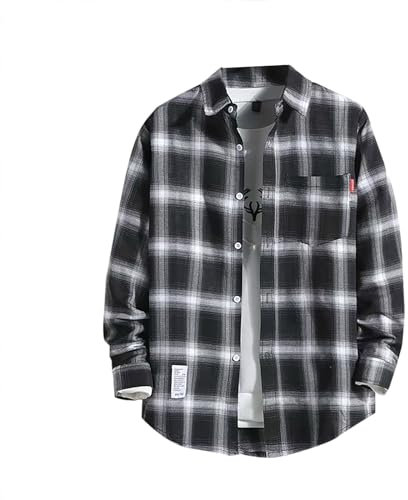 Chemise à Carreaux pour Hommes à Manches Longues Chemises décontractées en à Carreaux avec Poches Boutonnée Coupe régulière