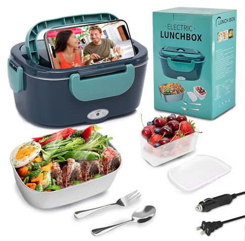 XSWPL - Fiambrera eléctrica de 80 W con calefacción para adultos, 12/24/110 V, portátil, lonchera con contenedor de acero inoxidable 304 para oficina, coche/camión (1.5 L)