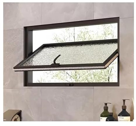 XILYZMO Aluminium Gehärtetes Nutzfenster, Flächenbündige Montage 360-Grad- Drehung Schiebefenster, Spielhaus In Sondergröße Doppelfenster Für Restaurant Badezimmer(Black-A,100x40cm)