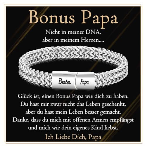 PDTU Bonus Papa Geschenk, Edelstahlarmband mit Gravur für Bonus Papa, Bester Papa Armband Geschenke für Bonus Papa Stiefvater zum Vatertag Geburtstag Weihnachten Ruhestand