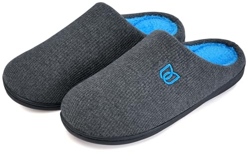 WateLves Filzpantoffeln Herren Hausschuhe Pantoffeln im Herbst und Winter Slipper Unisex mit Rutschfest Sohle Filzlatschen(Dunkelgrau Blau, 44/45EU)