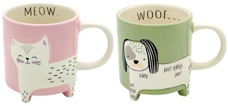 Winkee - Cute Animal Kaffeetassen I Die süße Kaffee-Tasse & Tee-Becher in groß I XXL Tasse ca. 450 ml I Cute Coffee Mug I 2er Misch Set Katze & Hund