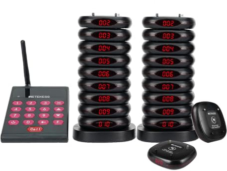 Retekess TD161 Bipeur Restaurant, Restaurant Pager, 20 Bippers | pour Café, Bar, Hôtel, Extérieur 500M, Clavier Indépendant avec Batterie 1000 mAh, 7 Modes d'Appel, avec Bouton de Sourdine
