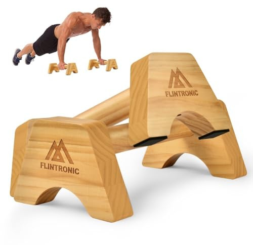 Flintronic Poignées de Pompe Bois, Parallettes en Bois, Barres Parallèles Antidérapantes, Push Up Bar pour intérieur et extérieur, pour la Calisthenics, Gymnastique, Fitness, Musculation