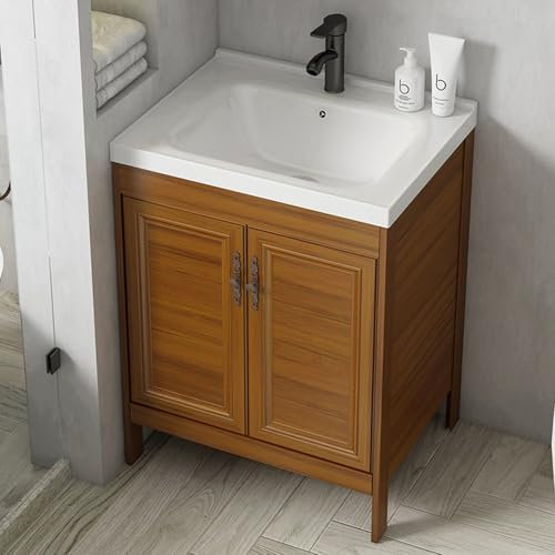 Mobiletto per bagno con lavandino in ceramica, Mobiletto Sottolavello Cucina con Rubinetto, Lavatoio con Mobile, per garage, ristorante, cucina, lavanderia(80x48cm/31.5x14.1in)
