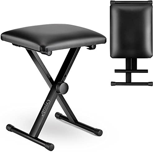 Crystals Portable Piano Keyboard Stool Folding Padded Chair Bench Seat Black Adjustable (Chair Only)