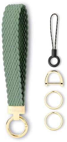 WEESMILE Keychain Wristlet, Stretchy Key Chain for Car Keys with 2 Keyrings and D ring, Cute Wrist Lanyard for Women Men (Pine Green)