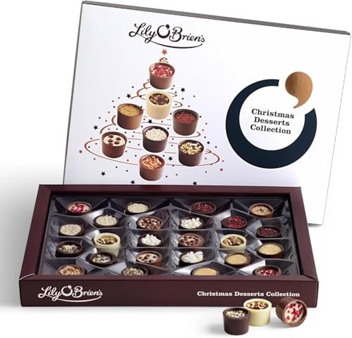 Lily O Brien Chocolate Desserts Collection 312g, 24 Pieces | Chocolates Gift Selection Box | Xmas Gift | Christmas Presents | Gift Box For him & her | White, Dark Chocolate Bites.