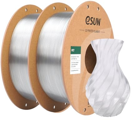 eSUN PET Filament 1.75mm, High Toughness, 1KG (2.2 LBS) per Spool, 2 Reels Printing Materials for 3D Printers,Clear+Clear