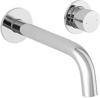 Miscelatore lavabo a muro con canna lunga cromato senza leva in acciaio inox, manopola rotante e indicatori per l’acqua, GEMINI