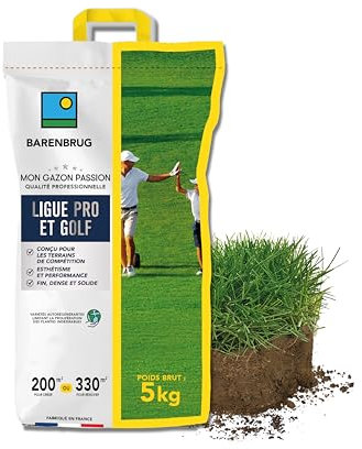 BARENBRUG - Gazon Ligue Pro et Golf - pour Terrains de Compétition - Esthétisme, Performance - Fin, Dense, Solide - Variétés Autorégénérantes Limitant Plantes Indésirables - Fabriqué en France - 5KG