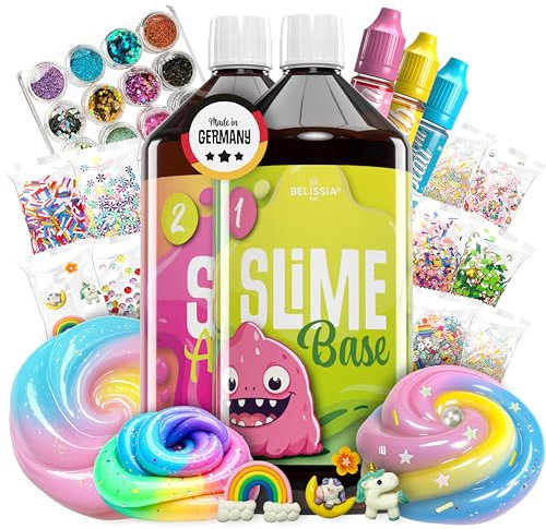 Belissia XXL Kinder Spiel-Schleim zum selbermachen. Einhorn Set für 2KG fertigen Slime. Ideale Geschenkidee für Kinder ab 3 Jahre inkl. Zubehör