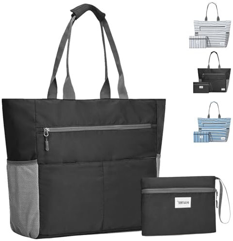 LUKIUP 2-Teiliges Set Strandtasche XXL Familie, Wasserdichte Badetasche mit mini Badetasche für Schwimmen Strand, Reisen, Urlaub, Pool, Reisen Einkaufen und Alltag(Schwarz)