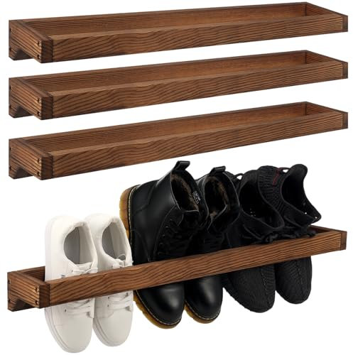 Wenqik Schuhregal zur Wandmontage, 76,2 cm, rustikales Holz, Wandaufhängung, Schuhregal, platzsparend, Schuhaufbewahrung, Organizer für Schlamm, Eingangsbereich, Schrank, gebranntes Holz, 4 Stück
