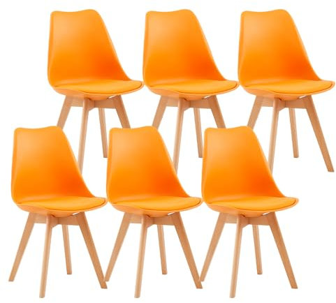 IPOTIUS Sillas de Comedor Escandinavas Modernas con Certificación SGS - Patas de Haya Natural, Respaldo Ergonómico para Cocina, Estudio o Dormitorio (Naranja, Juego de 6)