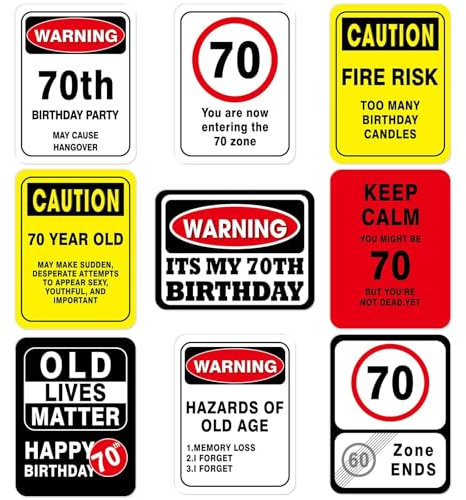 WERNNSAI 70th Birthday Decorations - 9 PCS 70 Years Fun Birthday Signs 70 th Birthday Party Banner Door Wall Windows Decor Gift Picture Props for Men Women Party Supplies