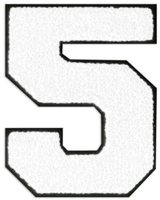 QianSiLi 4.5 Inch Chenille Iron On Patches for Clothing Embroidered Patch Iron On Numbers for Football Shirts Clothes Jacket Hoodie Varsity (White,5)