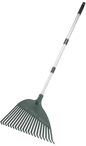 Gartenrechen rückenschonend Komfort-Rechen ergonomisch flexibel vielseitig mühelos mit Teleskopstiel für Gartenarbeit Rasenschnitt Laub langlebige Zinken ABS-Kunststoff 44x80-146x3,5 cm grün