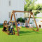 Altalena Doppia per Bambini con Scivolo e Scaletta, Struttura in Legno Massello per altalena da Esterno, Altalena per Due Persone 238,5 x 240 x 168,9 cm