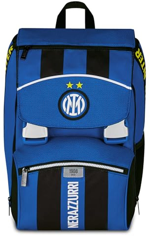 Seven Inter Fußball-Rucksack mit zwei ausziehbaren Fächern, Blau, großes Fassungsvermögen, vorgeformte Rückenlehne, Kinder, Grundschule, blau, Taglia unica, Casual