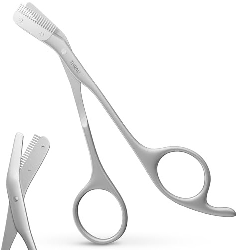 THRAU Augenbrauenschere mit Kamm, Edelstahl Präzisionsschere | Sicherheits-Design, Ergonomischer Griff, Scharfe Klingen, Augenbrauen Trimmer für Damen und Herren, Reise & Zuhause