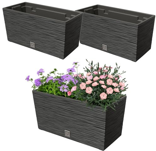 botle 2 Stck. Blumenkasten Meißel Balkonkasten Pflanzkasten Anthrazit 12L 39,5 cm mit Topf Einsatz 8L Pflanzkübel Einzigartiger Blumentopf Kunststoff Selbstbewässernd Drainageloch
