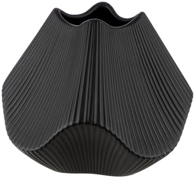 GILDE Vase Lamellen - matt schwarz - Keramik - Höhe 19cm x Breite 22cm - Dekovase