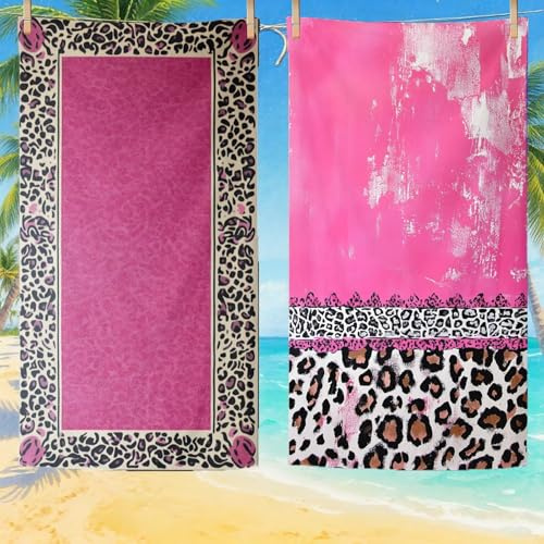 Strandtuch Leopard Mikrofaser Strandtuch XXL 220x100 2 Set, Strandhandtuch mit Sandfrei, Schnelltrocknend, Absorbierend, handtücher groß für Badezimmer, Strand, Schwimmen, Geschenke für Männer Q-603
